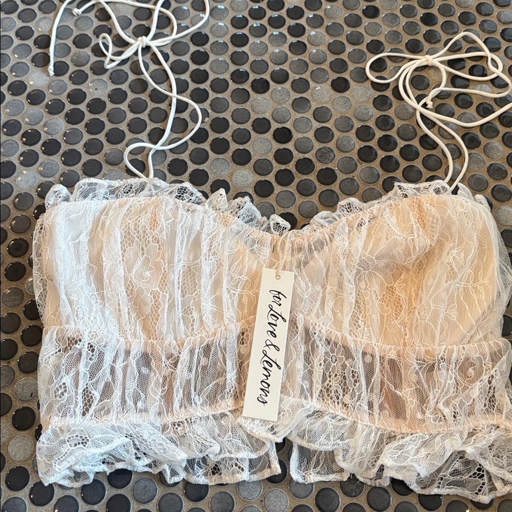 For Love & Lemons White Lace Crop Top